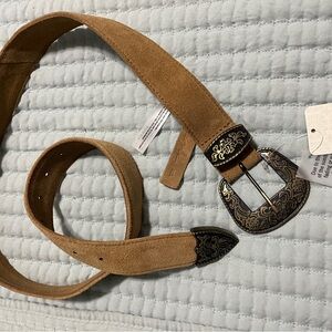 Free People Tan Suede Belt with Silver Buckle